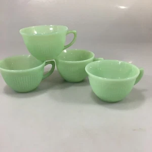 4 tazas de té acanaladas Jane Ray de vidrio verde jadeíta Fire King 6 oz artículos de horno vintage - Imagen 1 de 11
