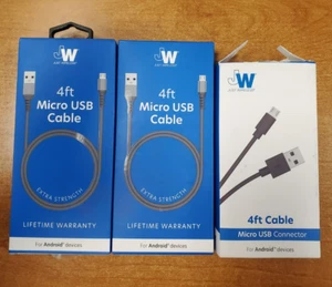3 Pack: Just Wireless 4 ft Micro USB Cable SHELFWEAR BOX - E8D - Picture 1 of 6