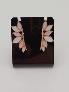 Beautiful Modern Rose Gold, Pastel Pink & Cloudy White Gem Earrings - Picture 1 of 8