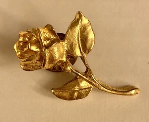 VINTAGE Gold Tone Long Stem Rose Flower Pin Brooch - Picture 1 of 2
