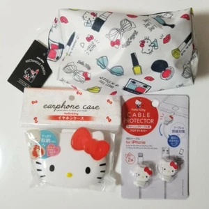 Sanrio Hello Kitty 3-piece set Earphone case Cable cover makeup pouch New - Picture 1 of 12