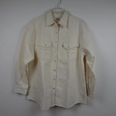 Camisa Levi's Denim Para Mujer Talla L Marfil Denim Cazadora Western Pearl Snap Foto 1 de 4