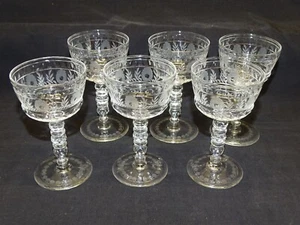 Bryce Stem 625 Set of 6 Cut & Etched Glass Wine Stems 4 5/8" USA - Picture 1 of 5