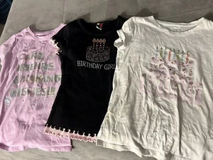 2 CAT & JACK Its My Birthday Shirt & Black Jeweled Birthday Girl Lot 3 Size 7/8 - Picture 1 of 7