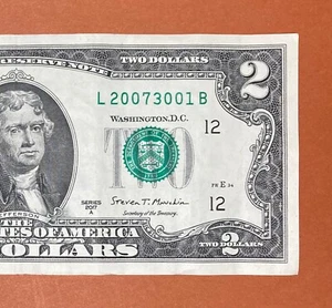 January 30, 2007 (L 20073001 B) Birthday Note inY/D/M Format $2 Two Dollar Bill - Picture 1 of 3