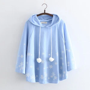 Felpa con cappuccio donna ragazza mantello mantello mantello poncho carino cappotto con cappuccio top fiocco di neve Kawaii - Foto 1 di 15