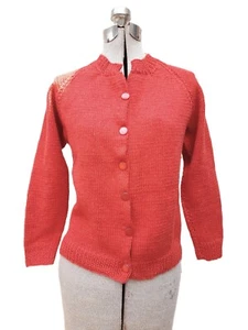 Vintage 60s Handknit Cardigan Sweater Rust Colour 36" Bust Handmade Hand Knitted - Picture 1 of 10