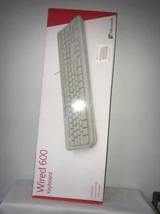 Microsoft Wired USB Keyboard 600 UK QWERTY Spill Resistant Quiet Keys in White - Picture 1 of 8