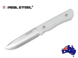 REAL STEEL BUSHCRAFT III WHITE CONVEX FIXED BLADE KNIFE D2 STEEL+ LEATHER SHEATH - Bild 1 von 2