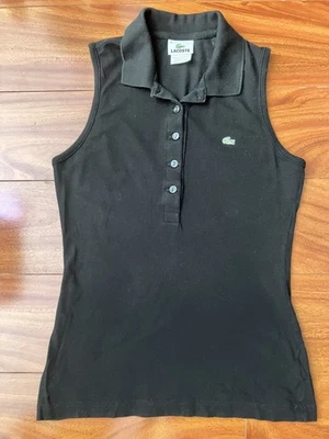 Lacoste Women 36 Black Sleeveless Polo Tank Top Cotton Blend Stretch - Image 1 of 4