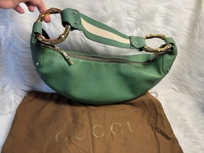 Bolso de Hombro Hobo Gucci Verde Media Luna, Forma de Media Luna Anillo de Bambú Foto 1 de 4