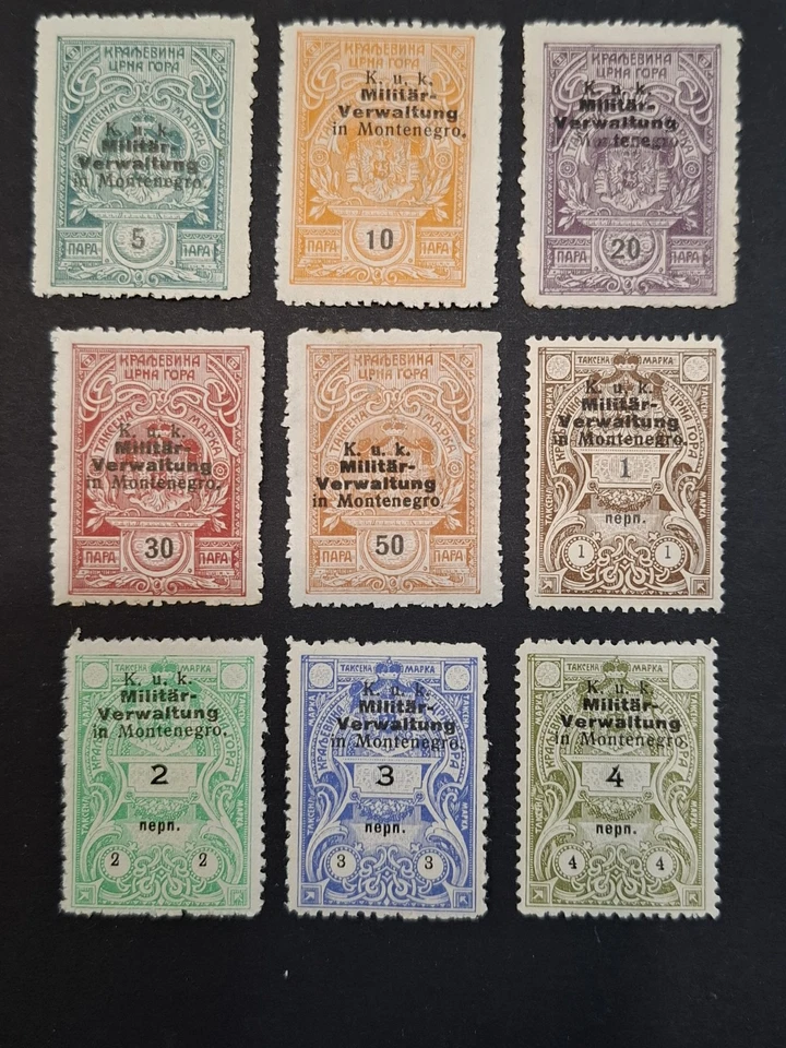 Ocupación austriaca de Montenegro KUK 1916/1917 WWI - Impuestos ** MNH 9 piezas Foto 1 de 4