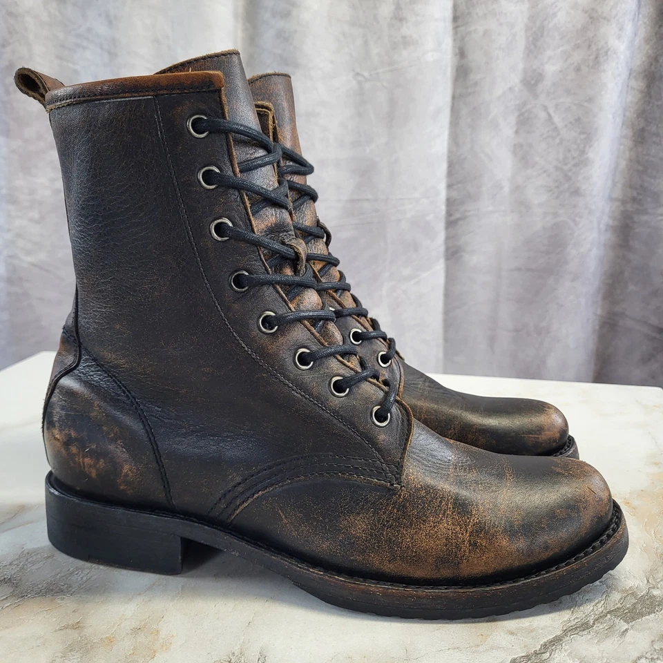 Frye Veronica Combat Boots Women's Size 10 B Brown/Black Distressed Burnished - Image 1 of 4