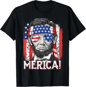 Lincoln 4th Of July Merica Abe Boys Men Women American Flag T-Shirt - Picture 1 of 5