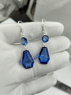 Pendientes de zafiro azul ligero hechos a mano - joyería de piedras preciosas plateadas regalo  Foto 1 de 4