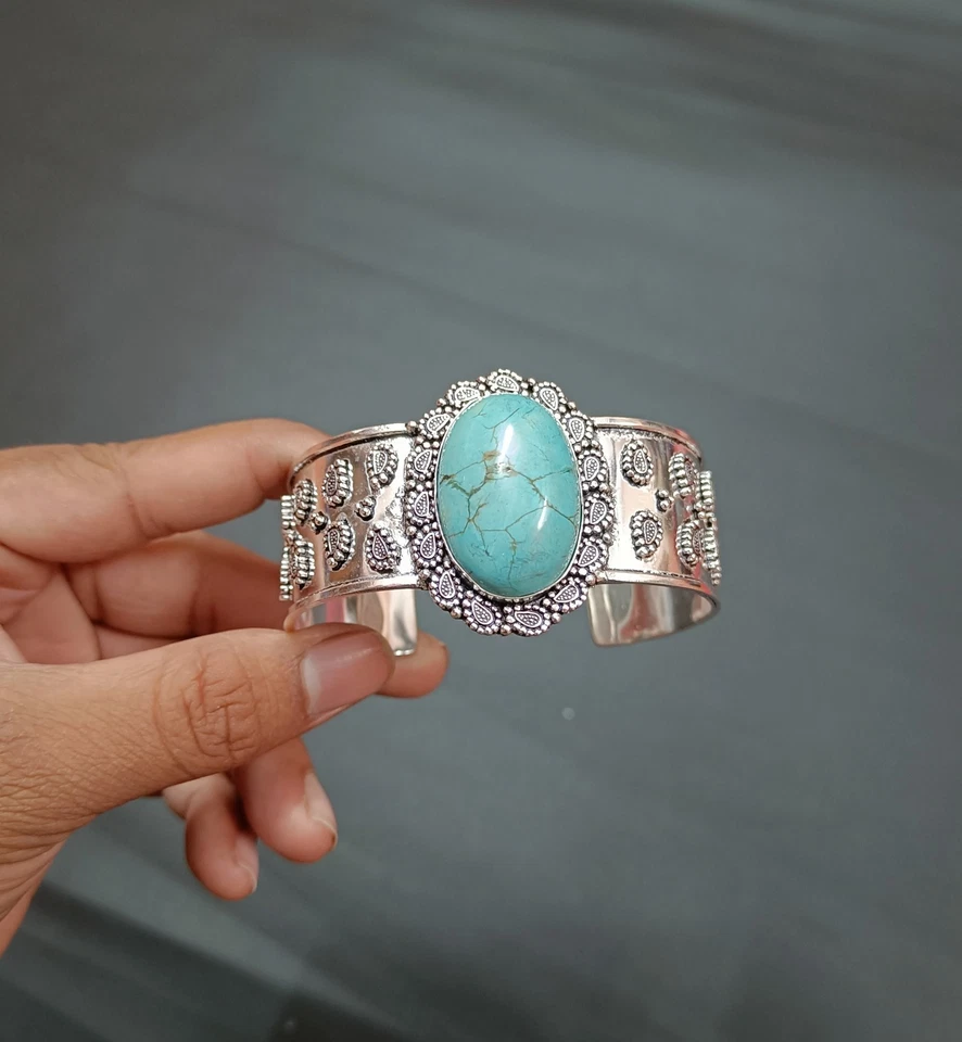 Beautiful Copper Turquoise Gems Bangle Sterling Silver Adjustable Gift Bangle Foto 1 de 4