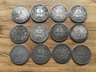 Lote surtido de 12 monedas de plata de una marca del Imperio Alemán Temprano Foto 1 de 4