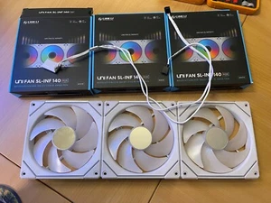 LOT 3x Lian Li UNI FAN SL-INF 140 RGB 140mm Ventilateur pour Boîtier - Blanc - Photo 1/6