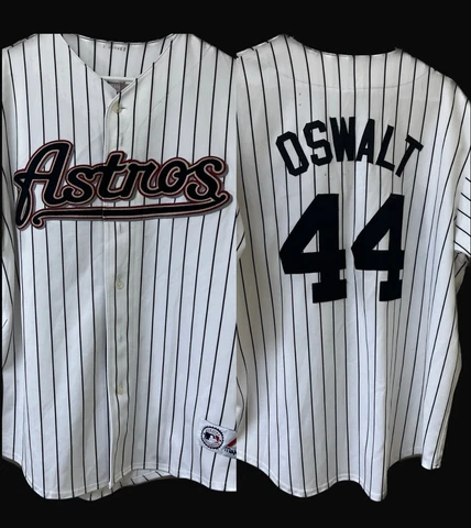 RARE Roy Oswalt Houston Astros MLB Jersey Size XL White w/ Black Pinstripes Cover