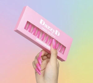 Dazzy D Pink Press-On Nails. Fake Nails Coffin Shaped. 24 pieces New - Picture 1 of 8