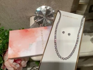 Diamonique Necklace QVC, tennis style, earring set. Authentic. Stunning. Sparkly - Picture 1 of 8