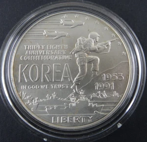 1991-D Korea Unc Silver Dollar US Mint Commemorative $1 BU Capsule Only - Picture 1 of 4