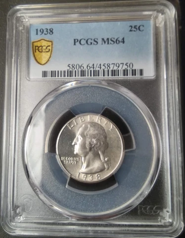 1938-P S25C WASHINGTON QUARTER PCGS NEAR GEM BU MS-64 LOW POP R3 HIGHEST GRADES Cover