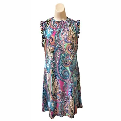 Tommy Hilfiger Sz 10 Dress Pink Blue Paisley Fairy Whimsy Summer Ruffle Designer - Image 1 of 3