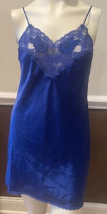 Vtg VAL MODE Lingerie Sz S Chemise Cobalt Blue Night  Gown Sexy Baby Doll Slip - Picture 1 of 9