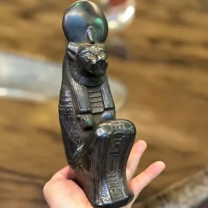 RARE ANCIENT EGYPTIAN ANTIQUITIES Black Seated Statue Goddess Sekhmet Egypt BC - Picture 1 of 4