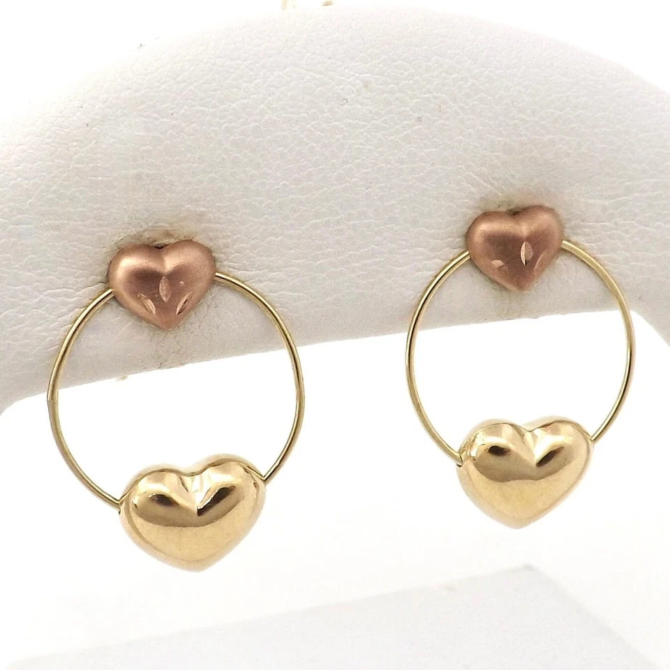 Brincos de gota redonda flutuante coração ouro 10k dois tons amarelo rosa Michael Anthony - Imagem 1 de 4