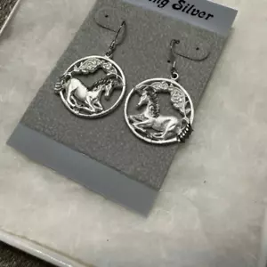 Vintage Sterling Silver Vintage Unicorn Dangle Earrings Size 1” New Old Stock - Picture 1 of 6