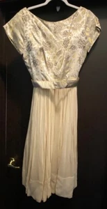 1940’s Cocktail Evening Dress Ivory/gold Brocade Top & Pleated Chiffon Bottom - Picture 1 of 15