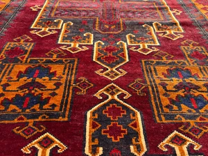 4x7 BLUE RUG ANTIQUE ORIENTAL colorful VINTAGE heriz handmade hand-knotted red - Picture 1 of 16