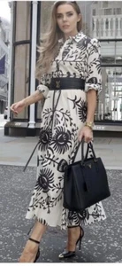 ZARA BNWT 2021 ECRU PRINTED LONG SHIRT DRESS COLLARED TIE BELT 8214/053 SIZE XS - Picture 1 of 5