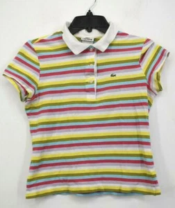 Lacoste Kid Girls Multicolor Stripe Short Sleeve Cotton Casual Polo Shirt 17 1/2 - Picture 1 of 10