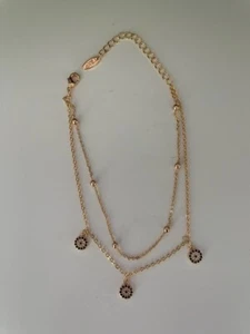 DOUBLE CHAIN Lucky Evil Eye ZIRCON Beads GOLD TONE  Chain Anklet Foot Bracelet - Picture 1 of 5