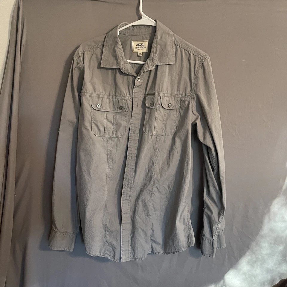 Camisa de vestir Ecko Unlimited gris manga larga para hombre talla mediana logotipo Foto 1 de 4