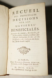 DROIT CANON RECUEIL DECISIONS MATIERES BENEFICIALES 1729 EGLISE - Picture 1 of 4