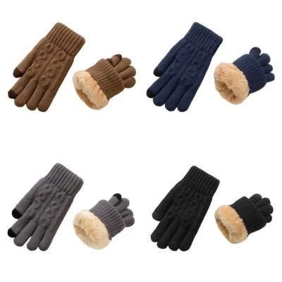 Luvas de inverno masculinas de veludo dedo inteiro malha térmica tela sensível ao toque luvas de direção - Imagem 1 de 3