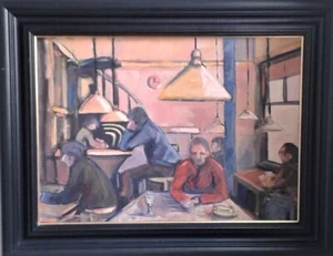 "Escena de bar de Ámsterdam" enmarcada al óleo sobre lona de Gordon Cockburn - Imagen 1 de 3
