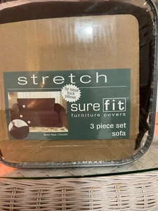 Sure Fit Stretch Pique, Chocolate 3 PC Sofa cover set - Picture 1 of 2