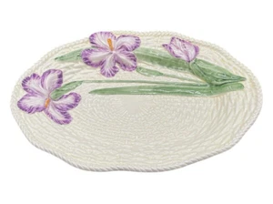 Majolica Pottery Italy Purple Orchids Basket Weave Ceramic Serving Platter -Read - Picture 1 of 12