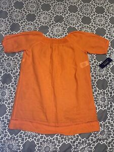 NWT Ralph Lauren 100% Cotton Smocked Camisole Girls Top Size 8 Vibrant Orange