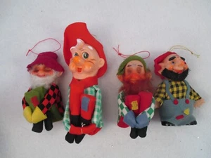 4 vintage felt knee hugger Christmas ornaments hobo hillbilly Japan - Picture 1 of 19