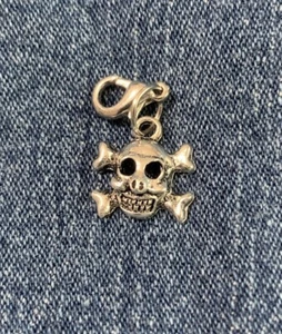 Skull &  Bones Gothic Halloween Tibet Silver Charm Bracelet Scrapbook 1/2" - Picture 1 of 4