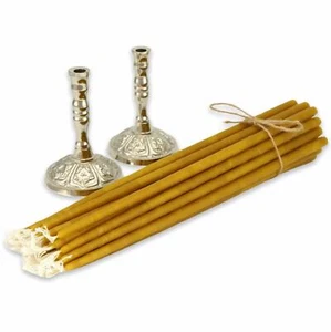 Par de candelabros de plata + 20 velas de cera de abejas, ofrenda de... - Imagen 1 de 5