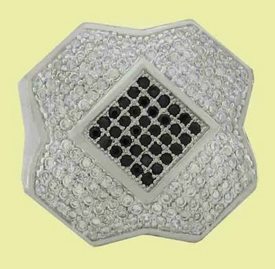 ANILLO DE HOMBRE GENUINO ÓNIX NEGRO Y ZAFIROS BLANCOS CHAPADO EN ORO 14k - Nuevo Con Etiqueta  Foto 1 de 4