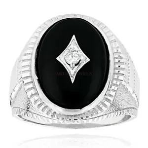 Anello In Argento Sterling 925 Con Gemma In Onice Nero Naturale Per Uomo #1143 - Foto 1 di 3