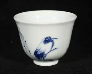 2“ China ancient Qing Dynasty Kangxi Blue and white White Crane Tea cup - Picture 1 of 9